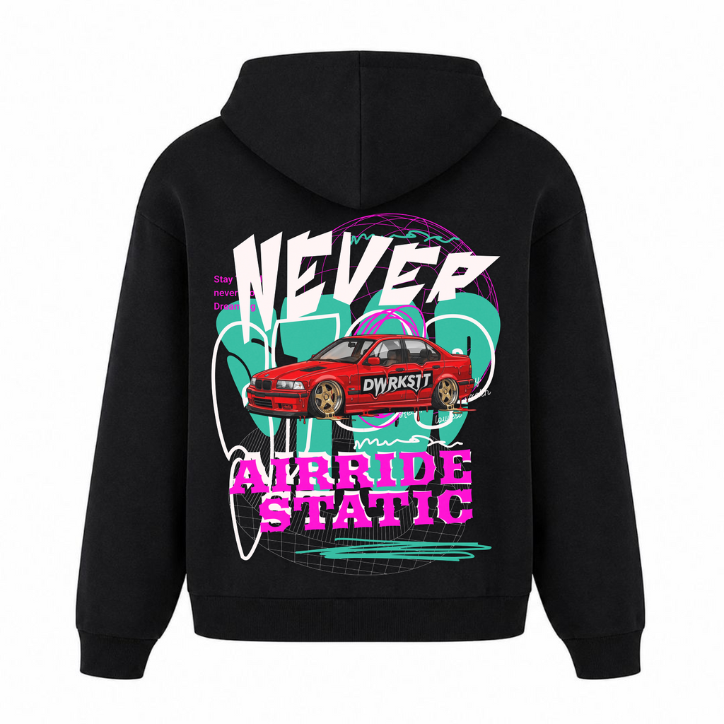 NEVER STOP Oversized Hoodie - Schwarz - Rueckseite