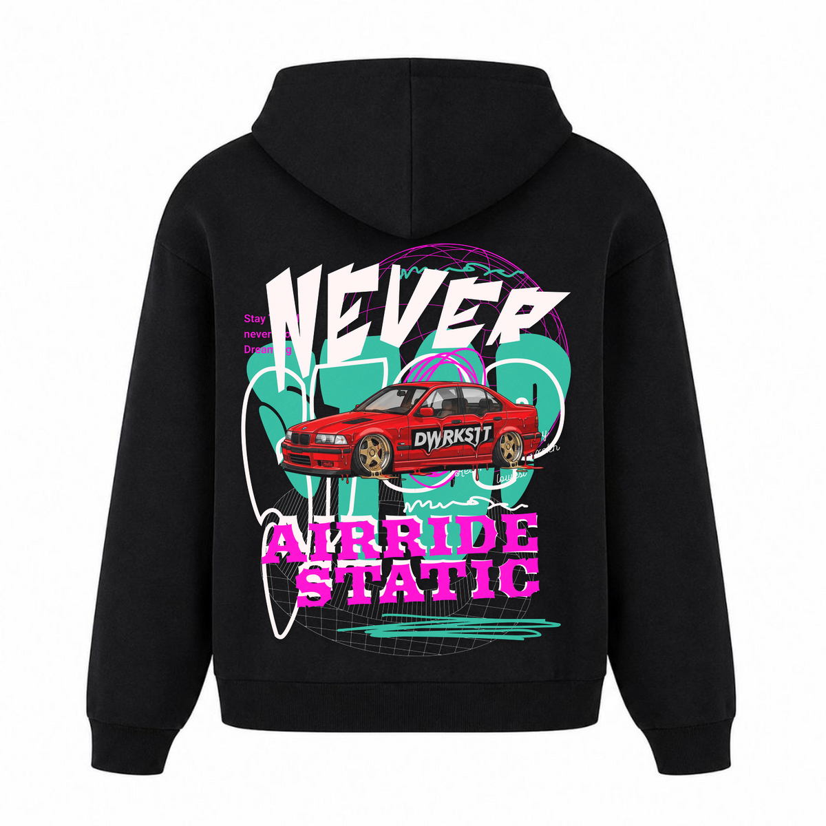 NEVER STOP Oversized Hoodie - Schwarz - Rueckseite